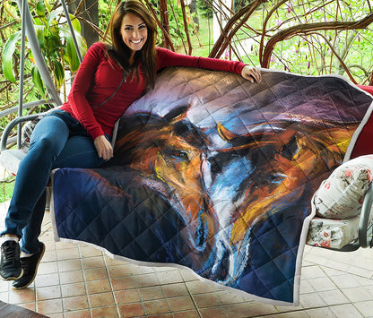 Couple Horses Painting Print Quilt