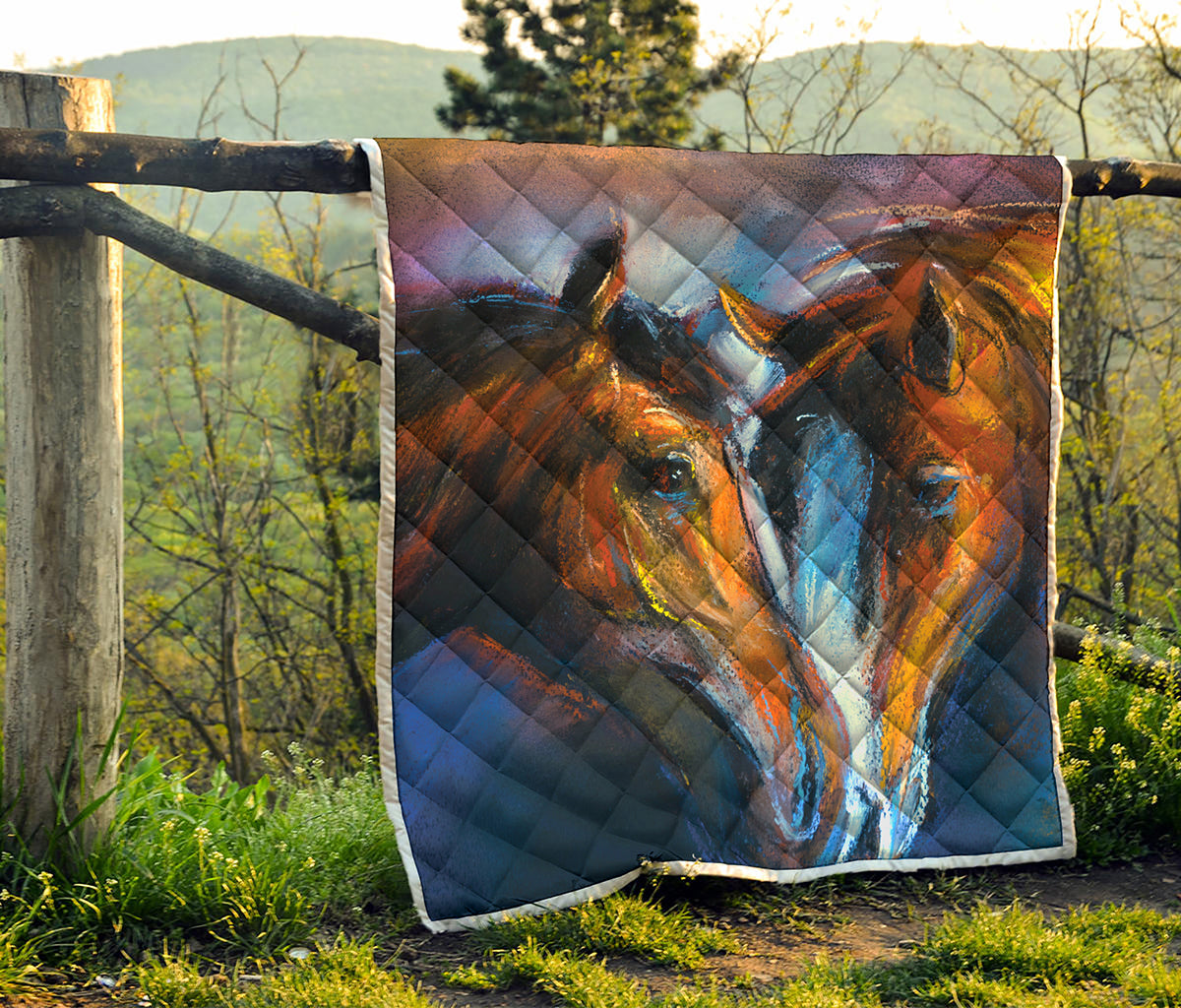 Couple Horses Painting Print Quilt