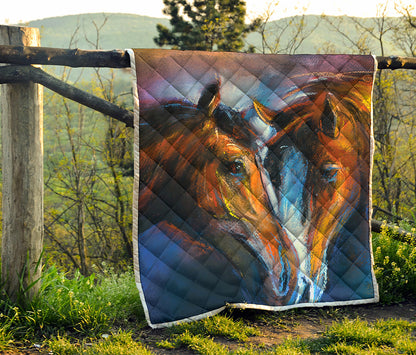 Couple Horses Painting Print Quilt