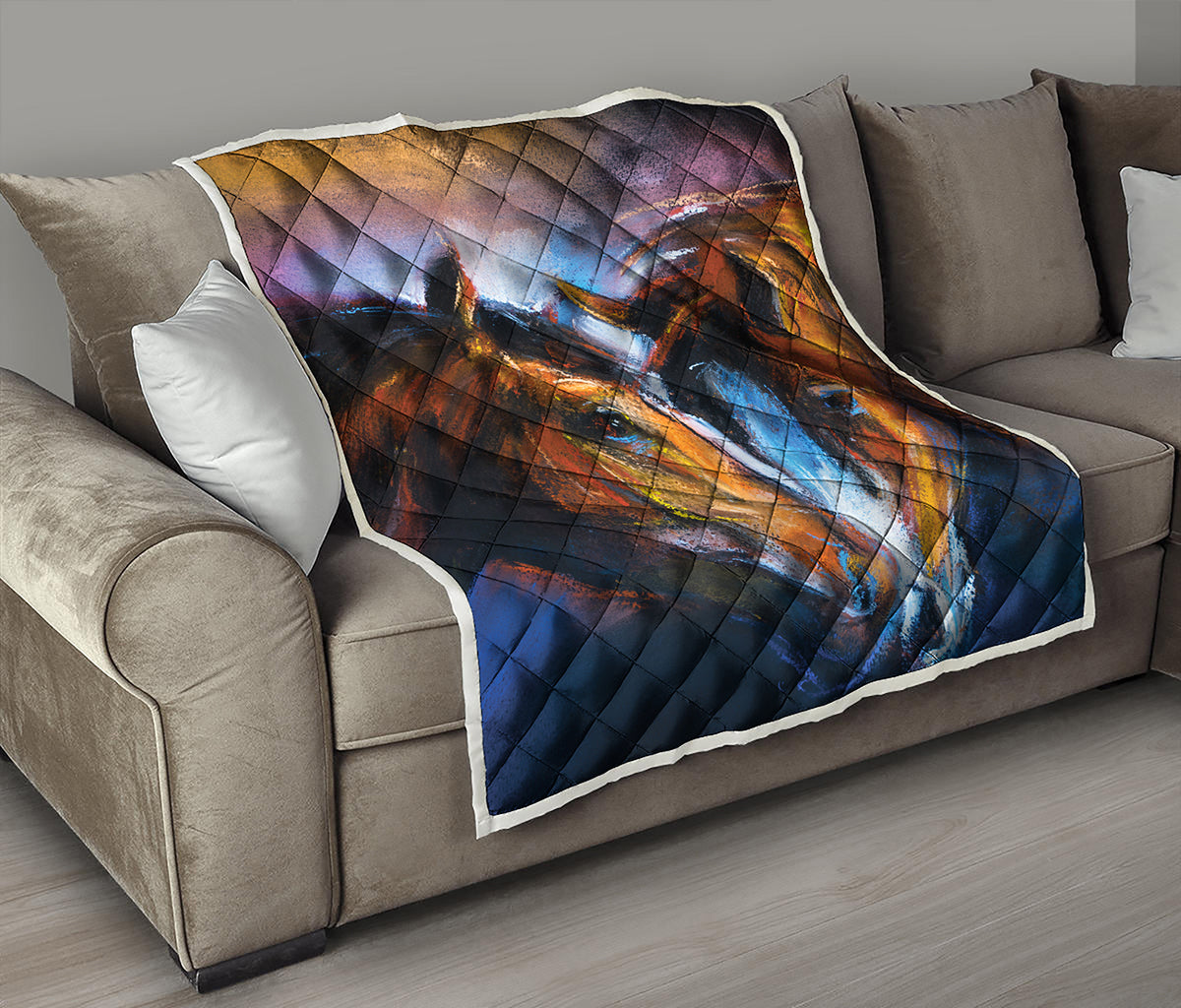 Couple Horses Painting Print Quilt