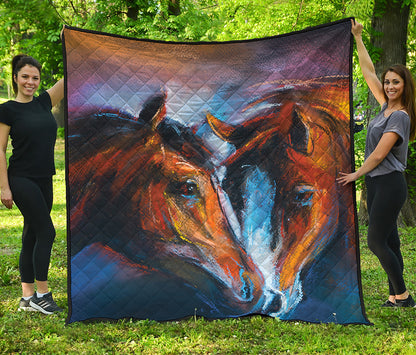 Couple Horses Painting Print Quilt