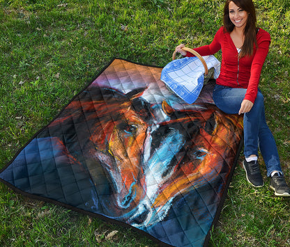 Couple Horses Painting Print Quilt