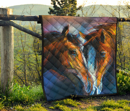 Couple Horses Painting Print Quilt