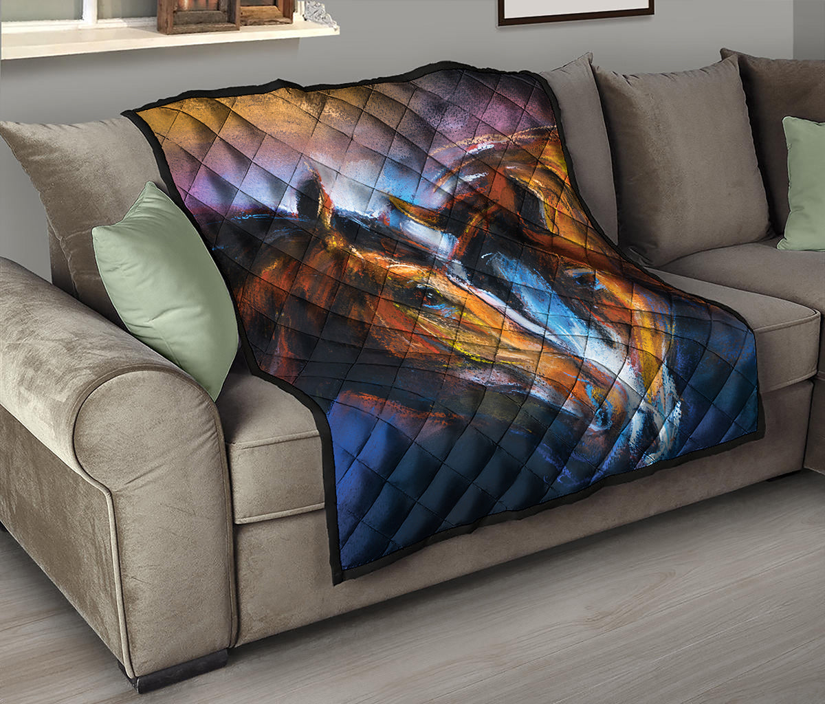Couple Horses Painting Print Quilt