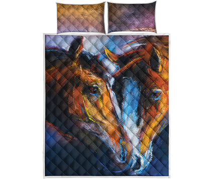 Couple Horses Painting Print Quilt Bed Set