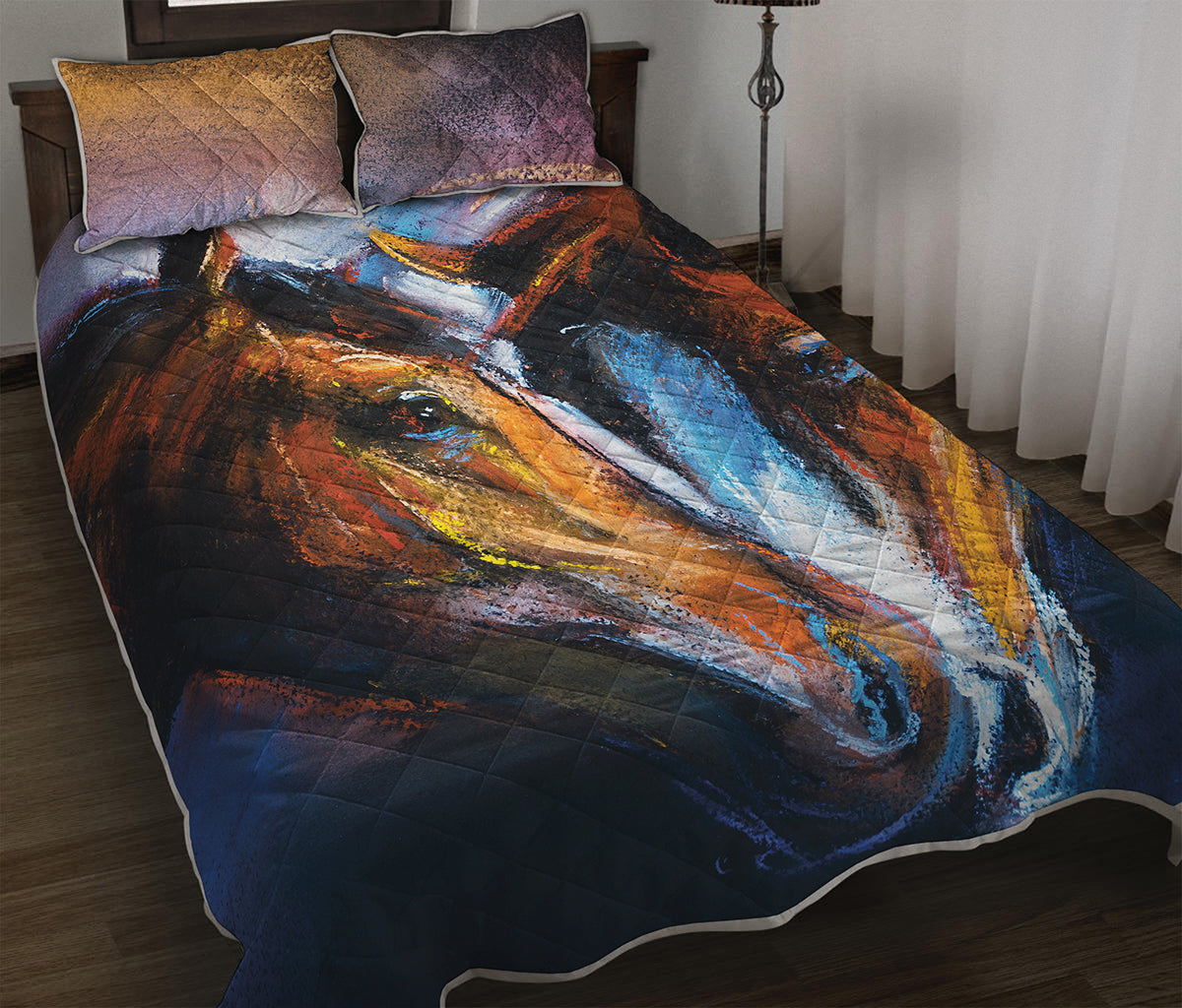 Couple Horses Painting Print Quilt Bed Set