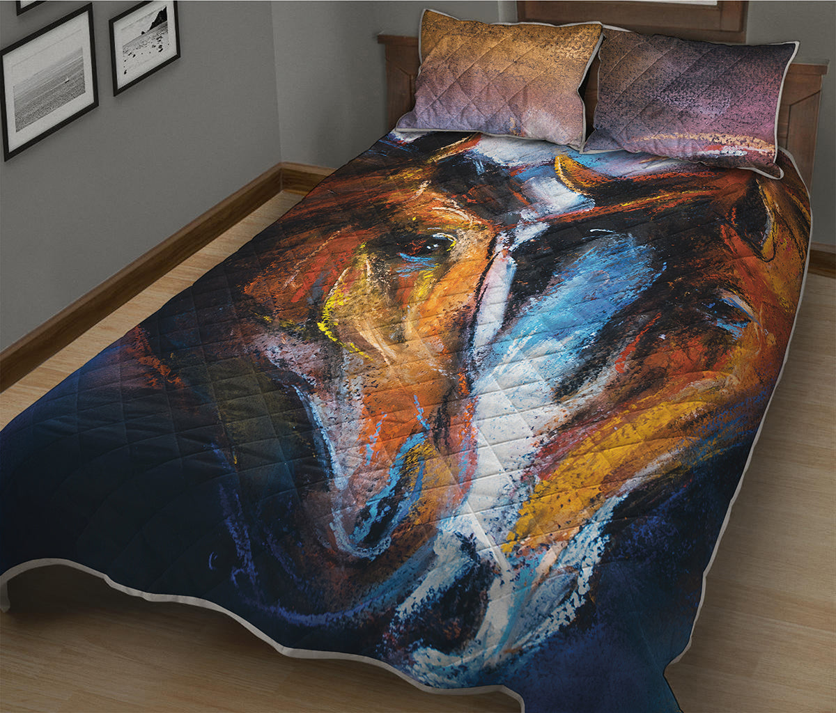 Couple Horses Painting Print Quilt Bed Set
