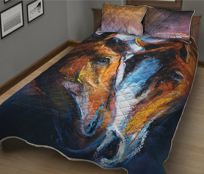 Couple Horses Painting Print Quilt Bed Set