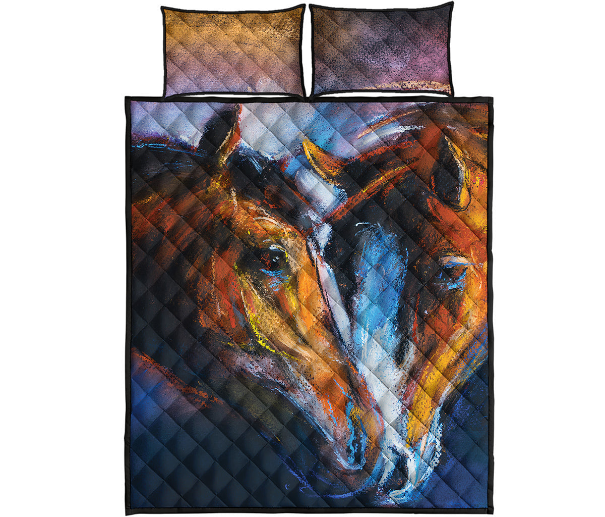 Couple Horses Painting Print Quilt Bed Set