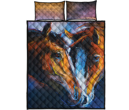 Couple Horses Painting Print Quilt Bed Set