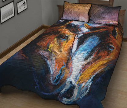 Couple Horses Painting Print Quilt Bed Set