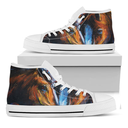 Couple Horses Painting Print White High Top Shoes