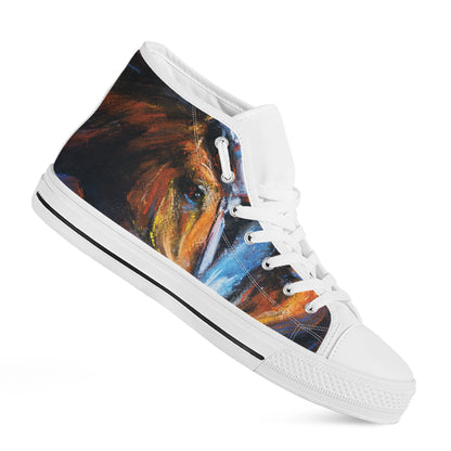 Couple Horses Painting Print White High Top Shoes