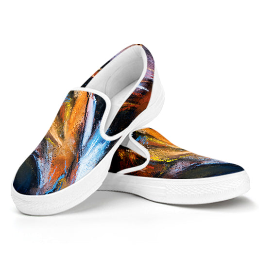 Couple Horses Painting Print White Slip On Shoes