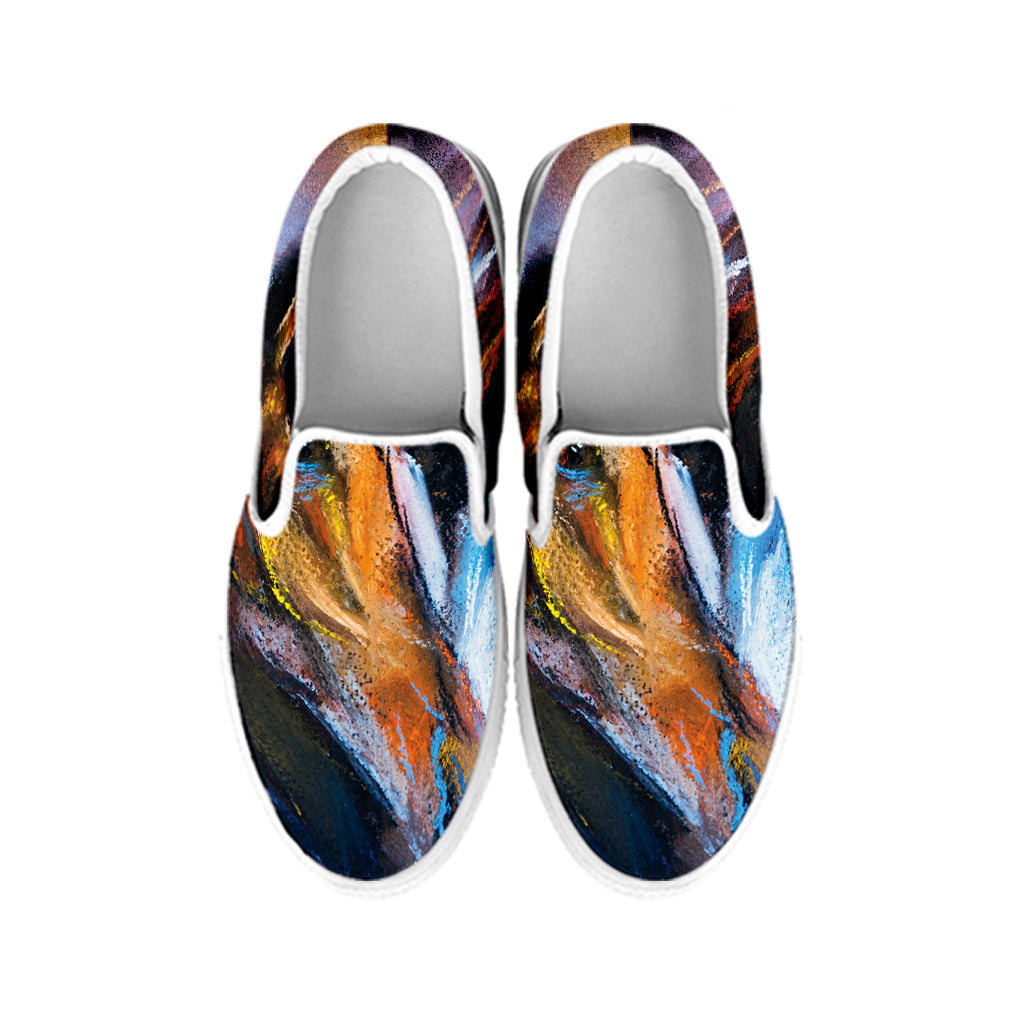 Couple Horses Painting Print White Slip On Shoes