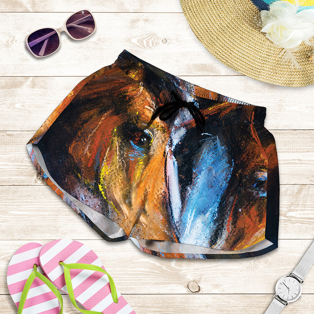 Couple Horses Painting Print Women's Shorts