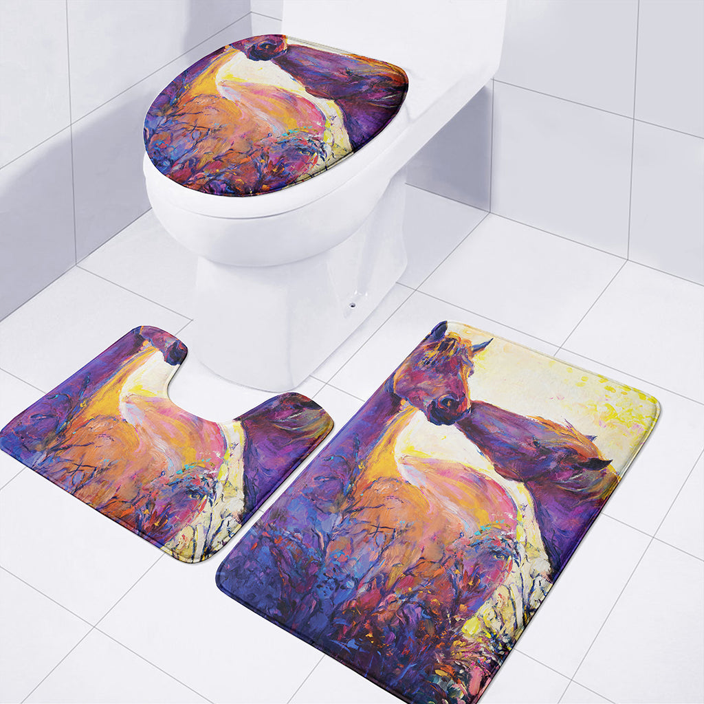 Couple Horses Portrait Print 3 Piece Bath Mat Set