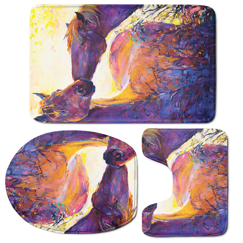 Couple Horses Portrait Print 3 Piece Bath Mat Set