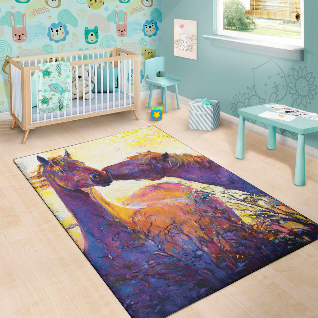 Couple Horses Portrait Print Area Rug