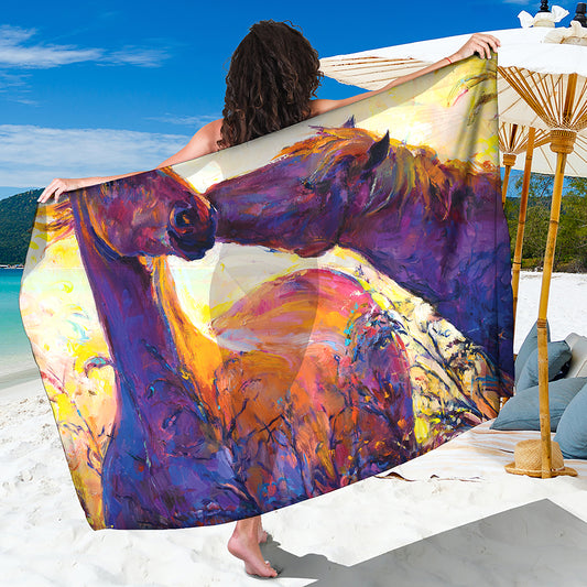 Couple Horses Portrait Print Beach Sarong Wrap