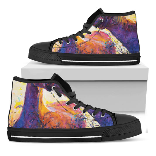 Couple Horses Portrait Print Black High Top Shoes