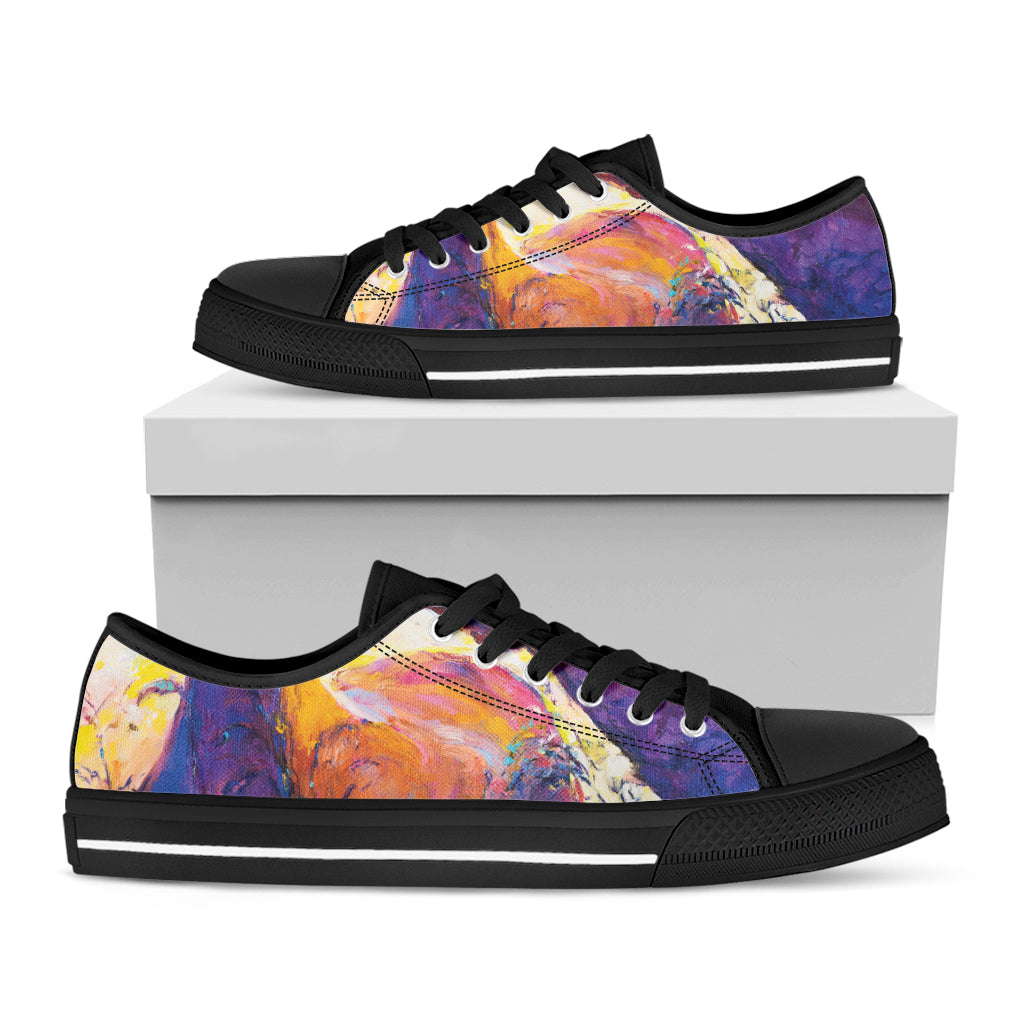 Couple Horses Portrait Print Black Low Top Shoes 