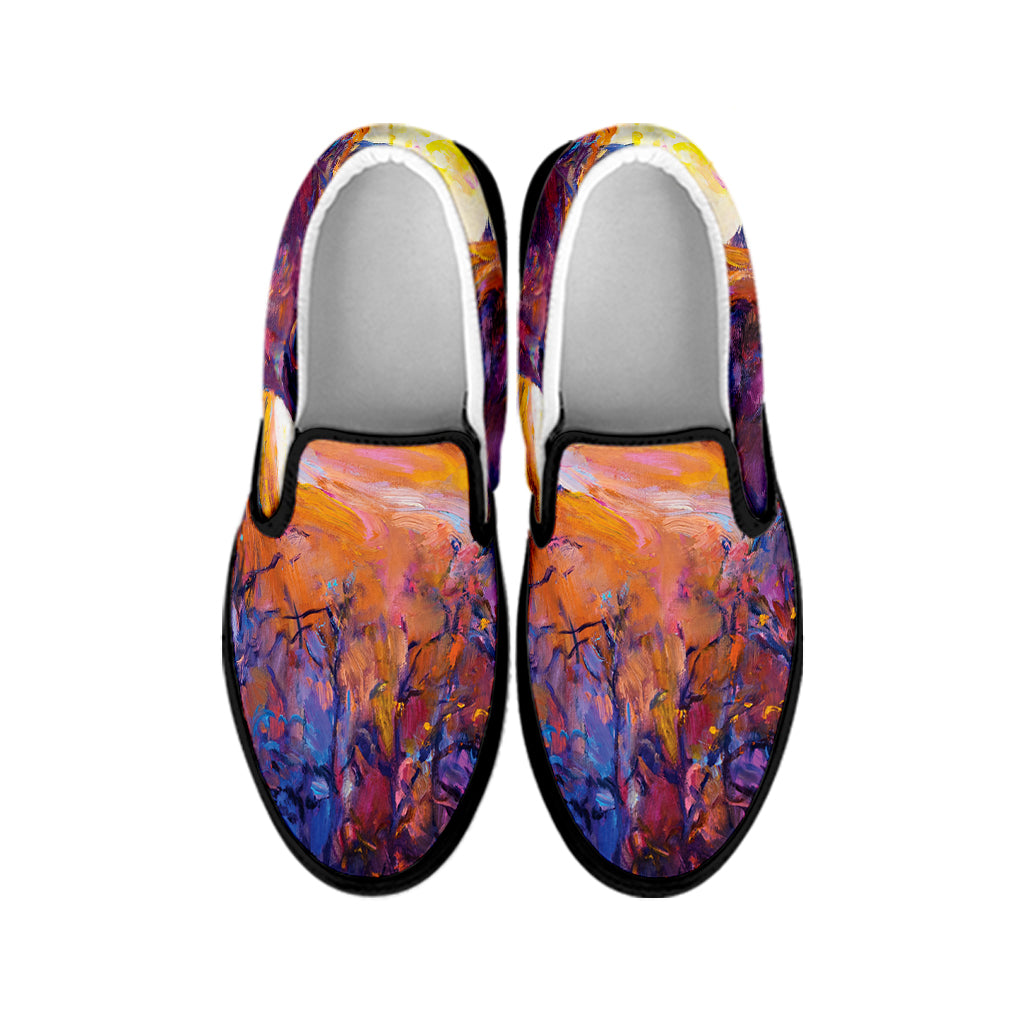 Couple Horses Portrait Print Black Slip On Shoes