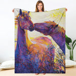 Couple Horses Portrait Print Blanket