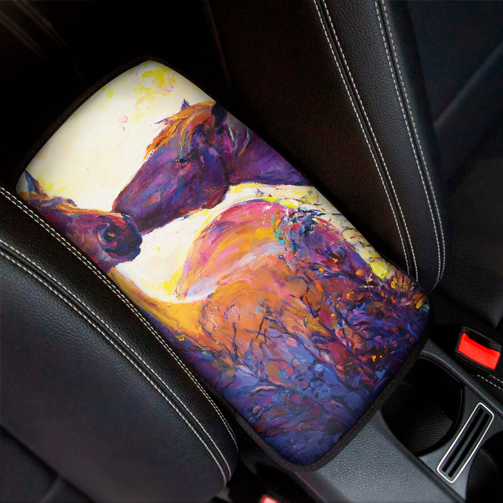 Couple Horses Portrait Print Car Center Console Cover