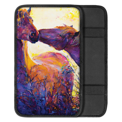 Couple Horses Portrait Print Car Center Console Cover