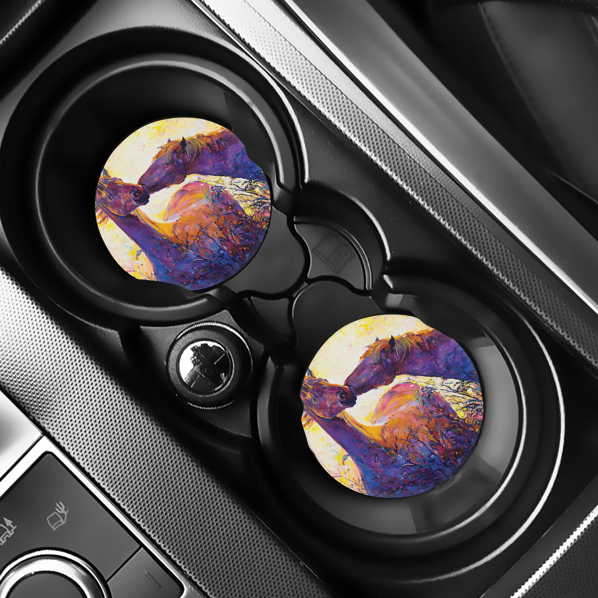 Couple Horses Portrait Print Car Coasters