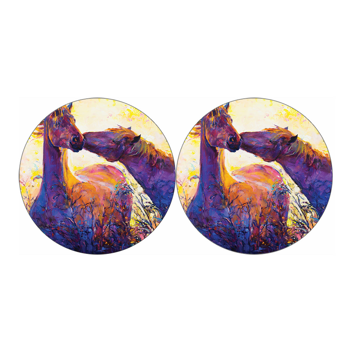Couple Horses Portrait Print Car Coasters