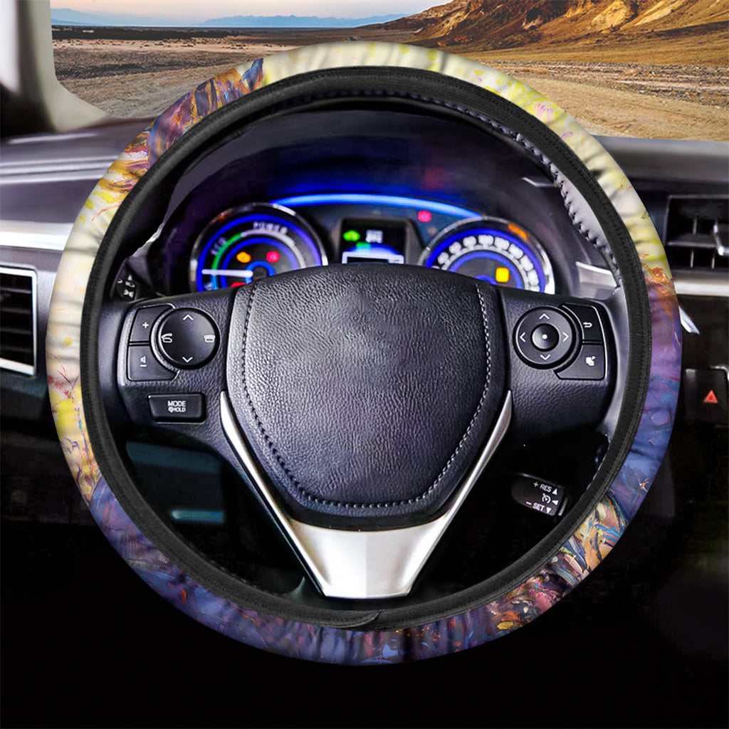 Couple Horses Portrait Print Car Steering Wheel Cover