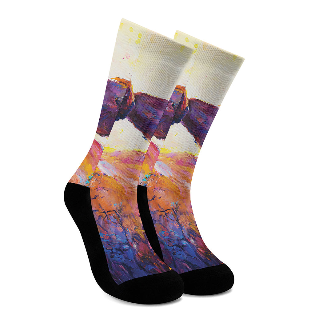 Couple Horses Portrait Print Crew Socks