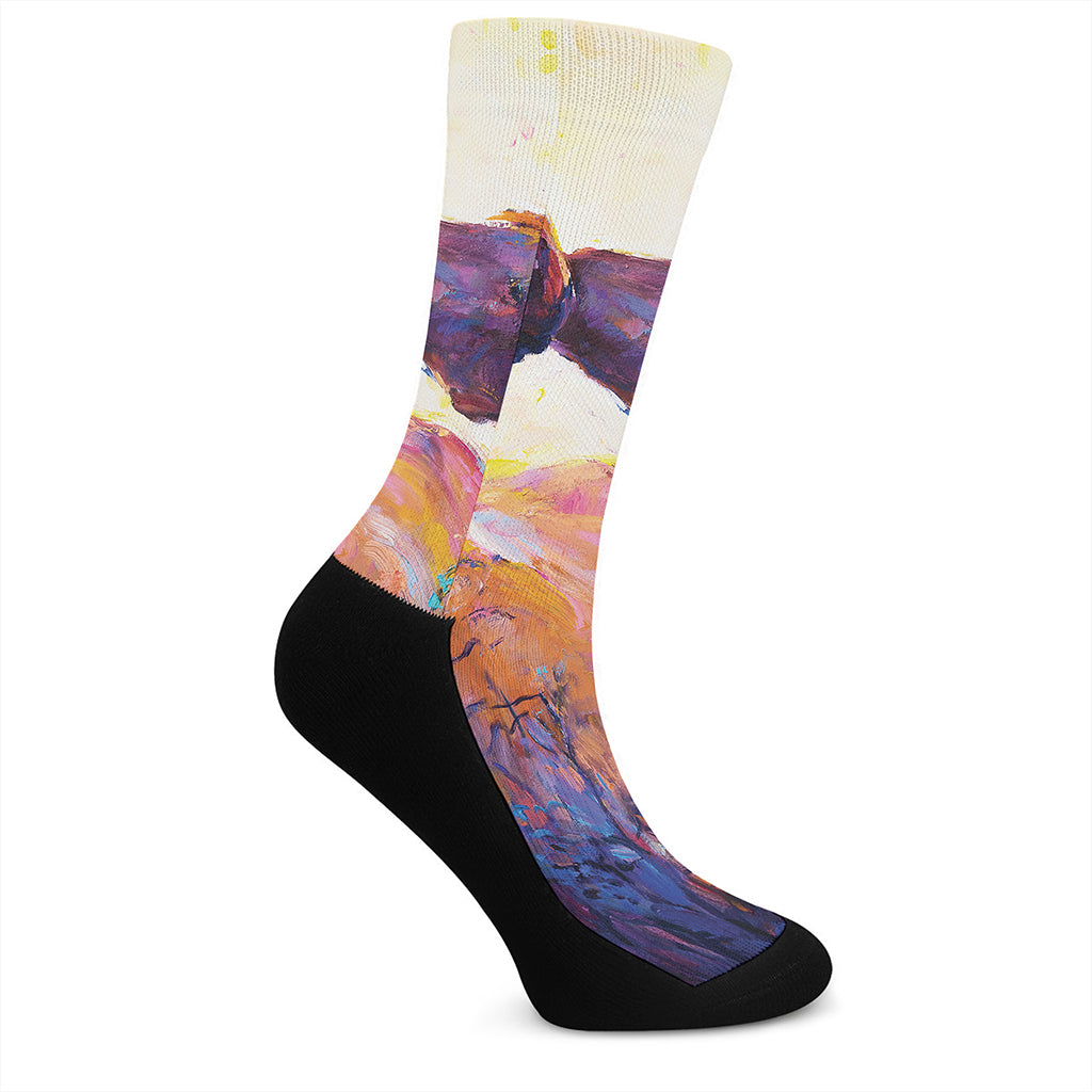 Couple Horses Portrait Print Crew Socks