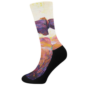 Couple Horses Portrait Print Crew Socks