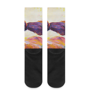 Couple Horses Portrait Print Crew Socks