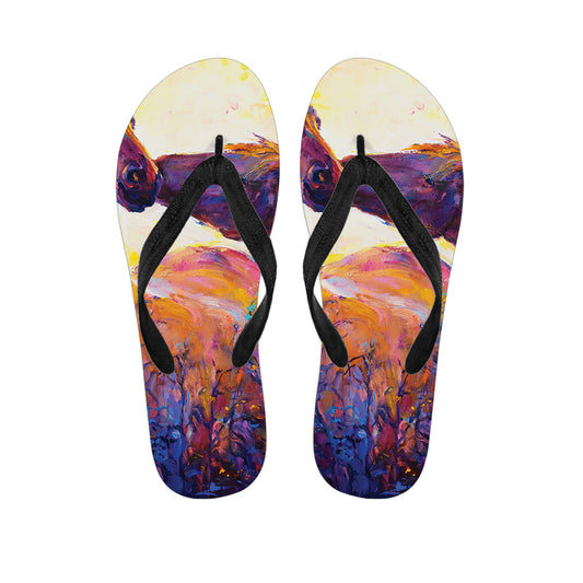 Couple Horses Portrait Print Flip Flops