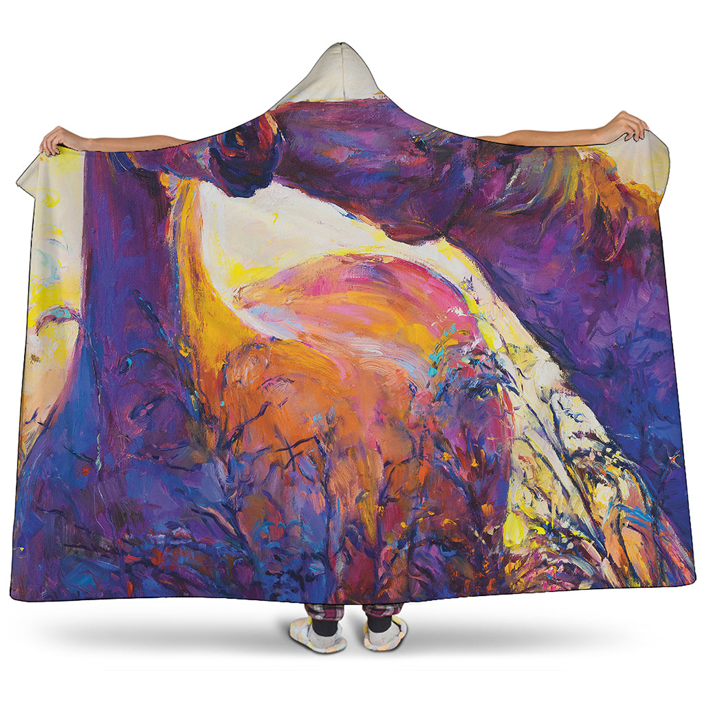 Couple Horses Portrait Print Hooded Blanket