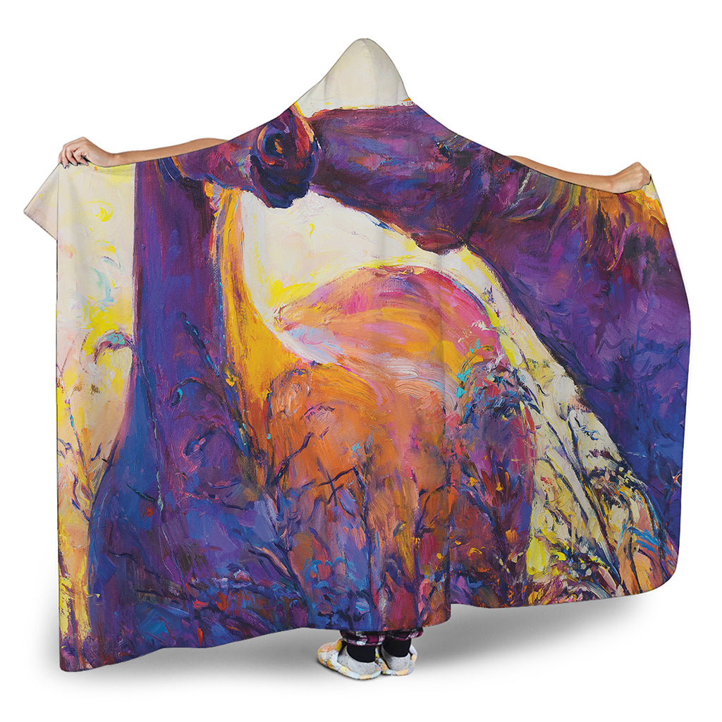 Couple Horses Portrait Print Hooded Blanket