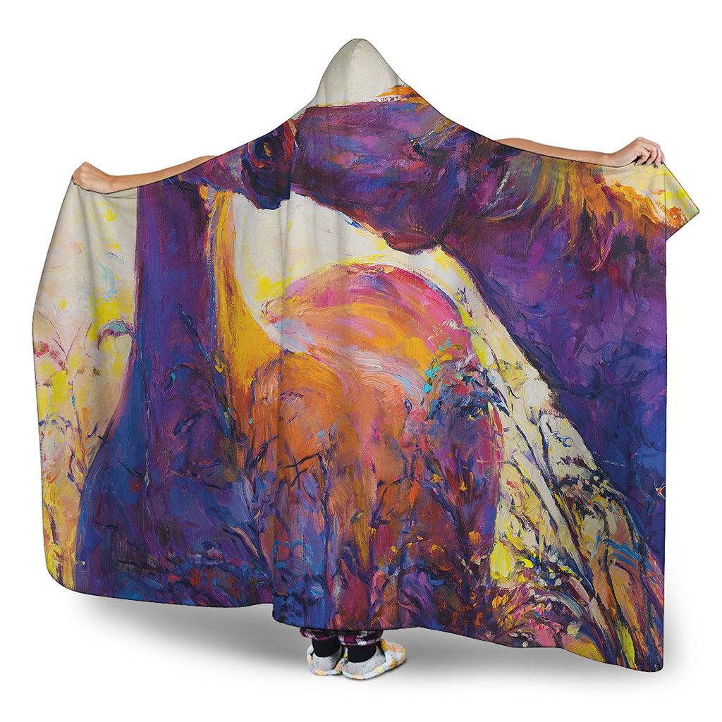 Couple Horses Portrait Print Hooded Blanket