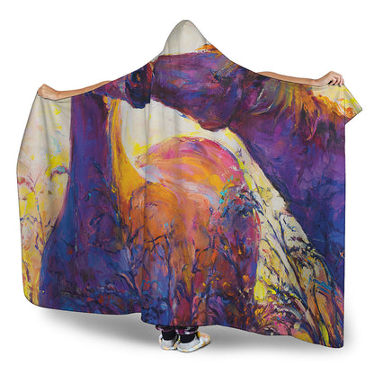 Couple Horses Portrait Print Hooded Blanket