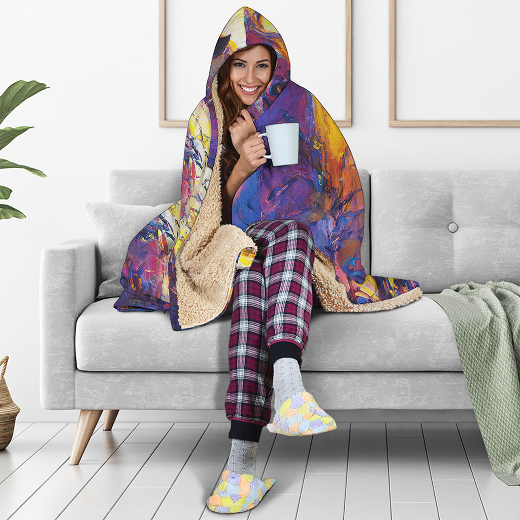 Couple Horses Portrait Print Hooded Blanket