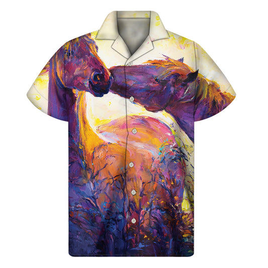 Couple Horses Portrait Print Men's Short Sleeve Shirt