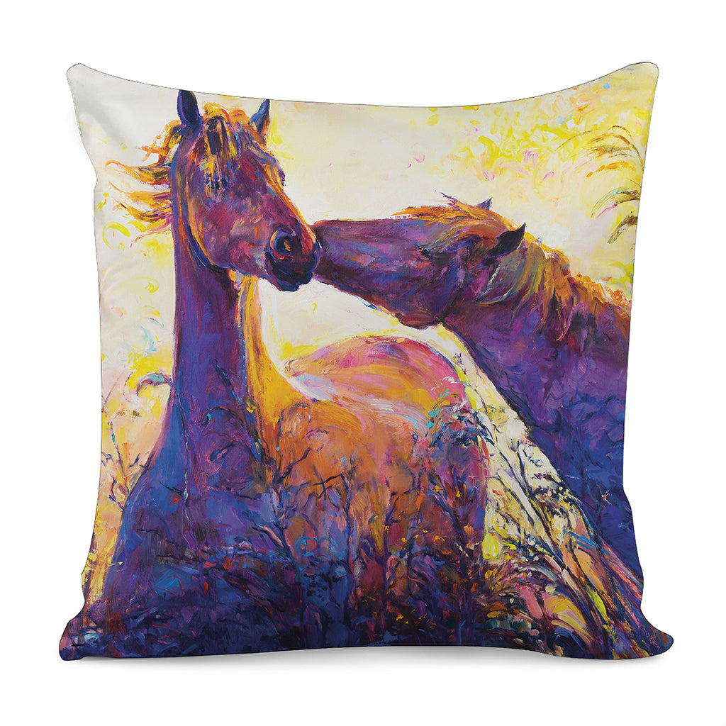 Couple Horses Portrait Print Pillow Cover