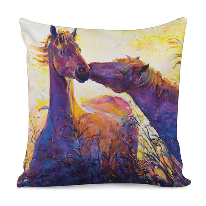 Couple Horses Portrait Print Pillow Cover