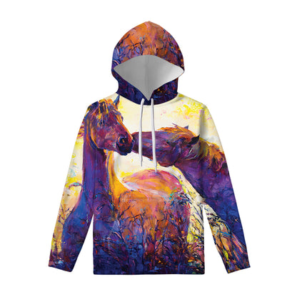 Couple Horses Portrait Print Pullover Hoodie