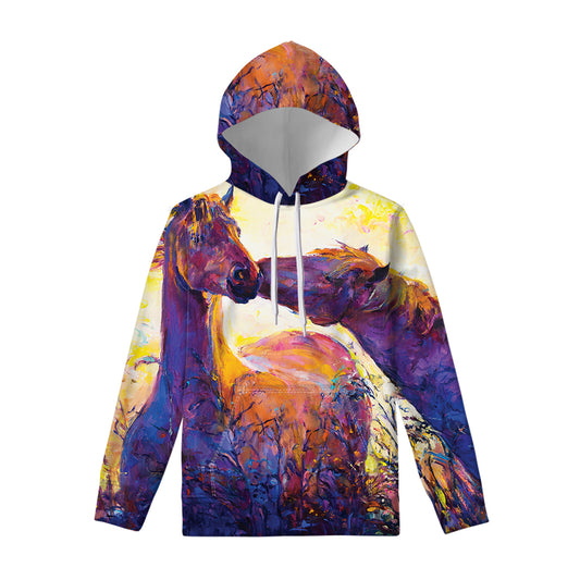 Couple Horses Portrait Print Pullover Hoodie