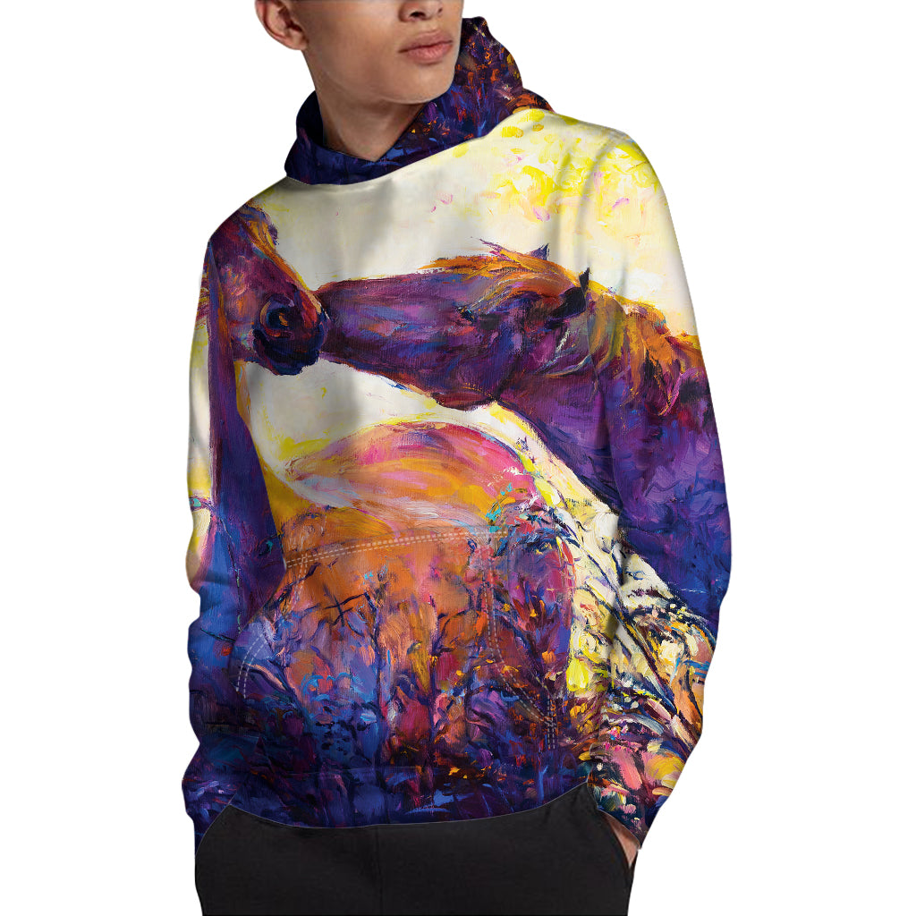 Couple Horses Portrait Print Pullover Hoodie