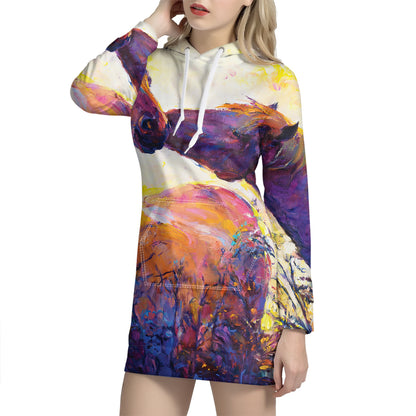 Couple Horses Portrait Print Pullover Hoodie Dress